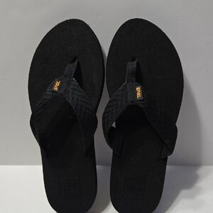 Teva Women's Mush II Flip Flop Thong Black Sandals with Orange Accents